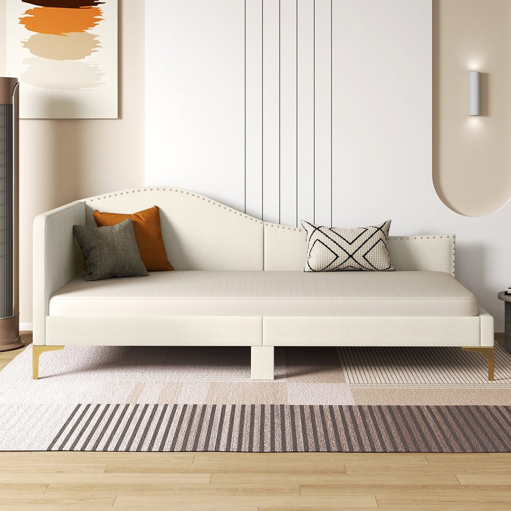 Single Size Upholstered Daybed Rivet-Tufted Platform Bed with Metal Legs - TidySpaces