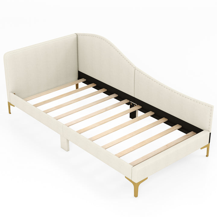 Single Size Upholstered Daybed Rivet-Tufted Platform Bed with Metal Legs - TidySpaces