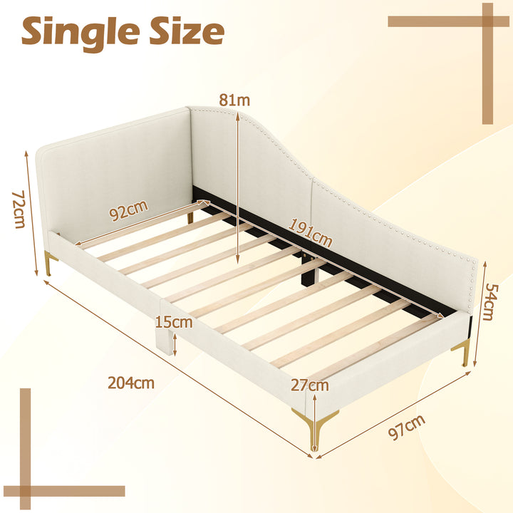 Single Size Upholstered Daybed Rivet-Tufted Platform Bed with Metal Legs - TidySpaces