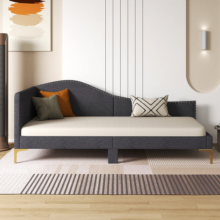 Single Size Upholstered Daybed Rivet-Tufted Platform Bed with Metal Legs - TidySpaces