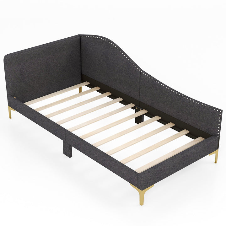 Single Size Upholstered Daybed Rivet-Tufted Platform Bed with Metal Legs - TidySpaces