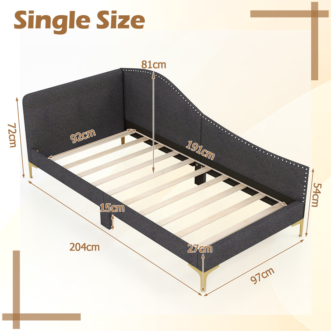 Single Size Upholstered Daybed Rivet-Tufted Platform Bed with Metal Legs - TidySpaces