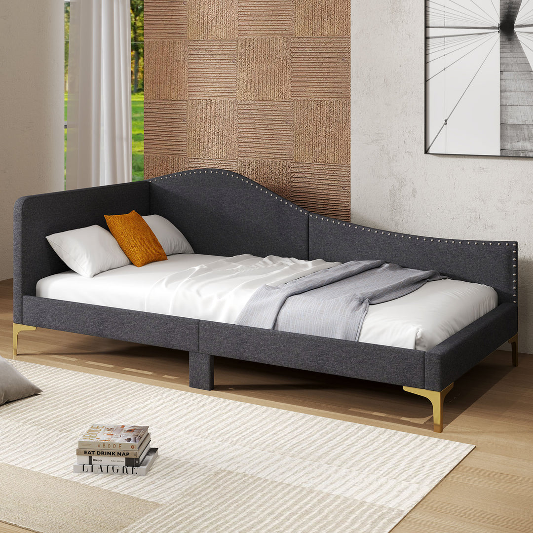 Single Size Upholstered Daybed Rivet-Tufted Platform Bed with Metal Legs - TidySpaces