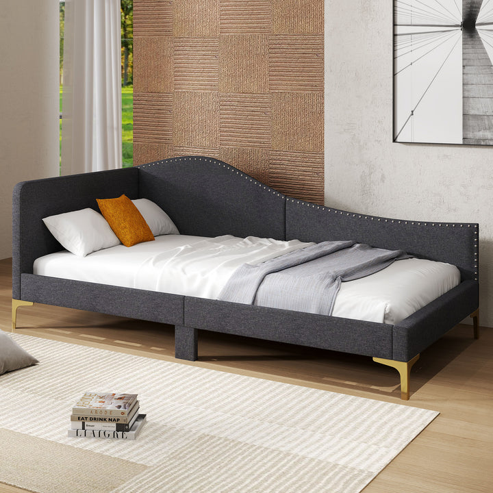Single Size Upholstered Daybed Rivet-Tufted Platform Bed with Metal Legs - TidySpaces