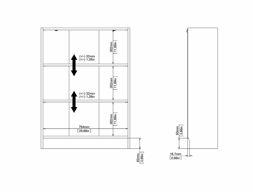 Basic Low Wide Bookcase (2 Shelves) in Oak