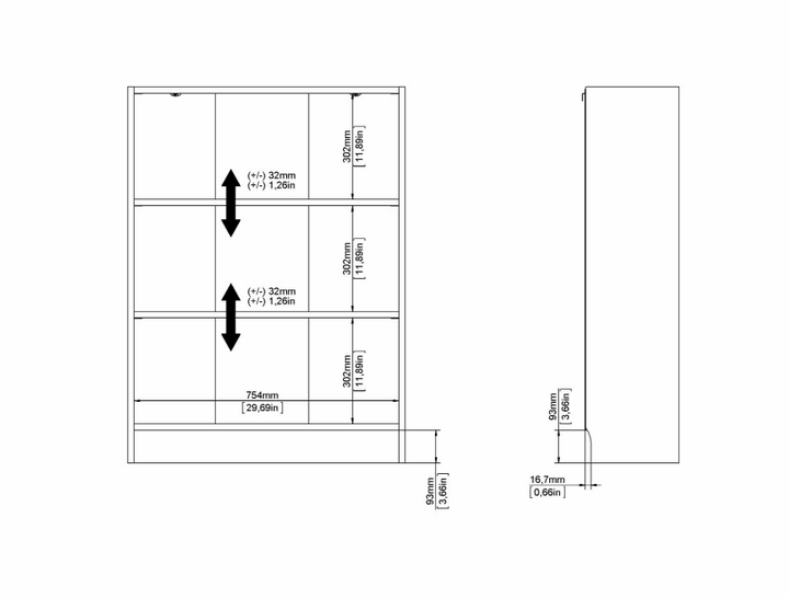 Basic Low Wide Bookcase (2 Shelves) in Oak
