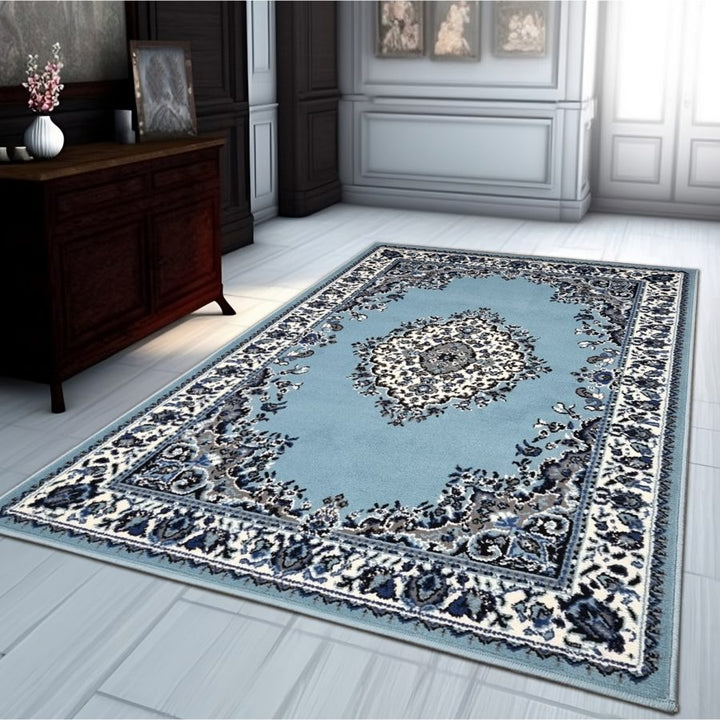 Traditional Rug Sky Blue Vintage Classic Design Sky Blue - TidySpaces