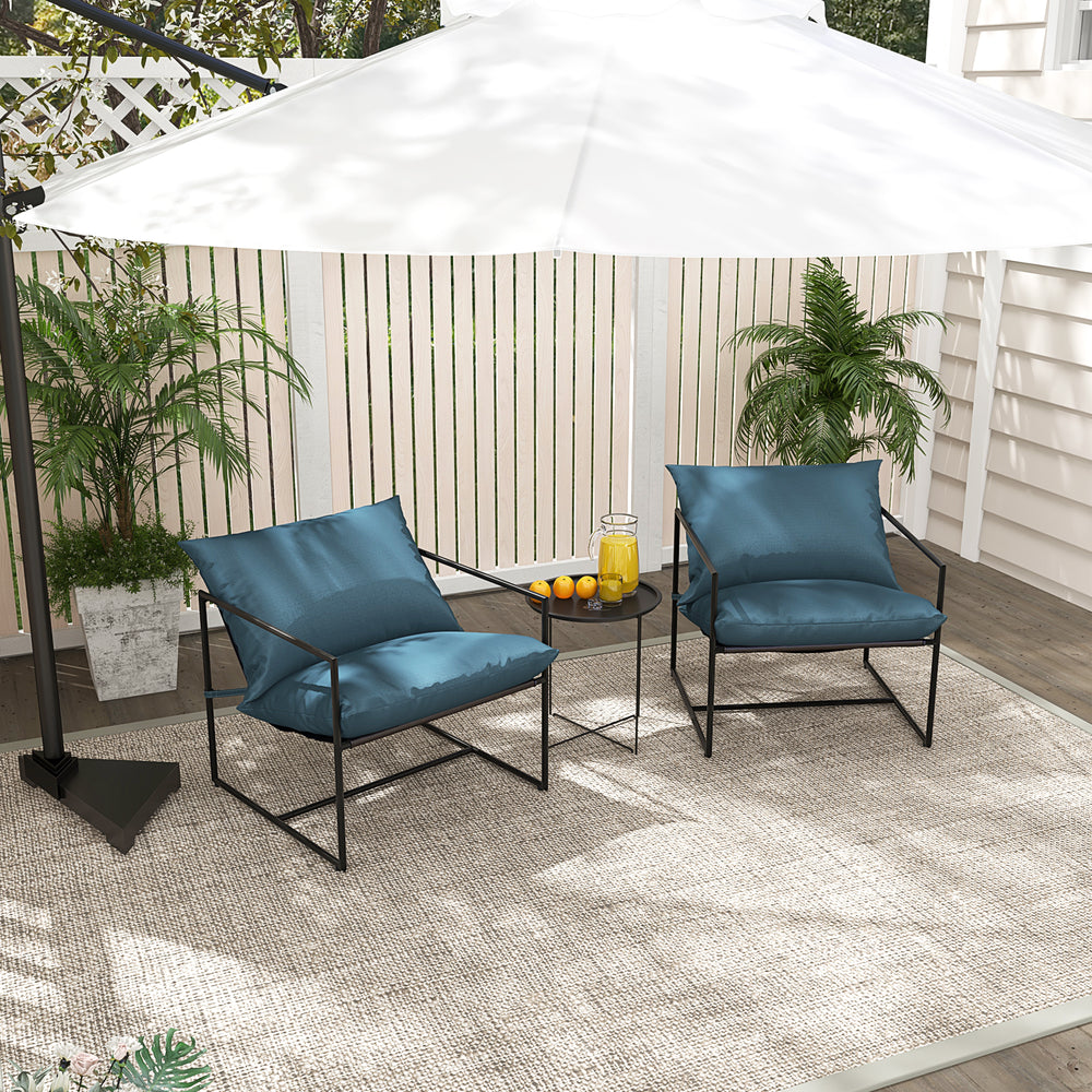 Sling Metal Framed Accent Chairs Set of 2 with Removable Sponge Cushions-Navy - TidySpaces