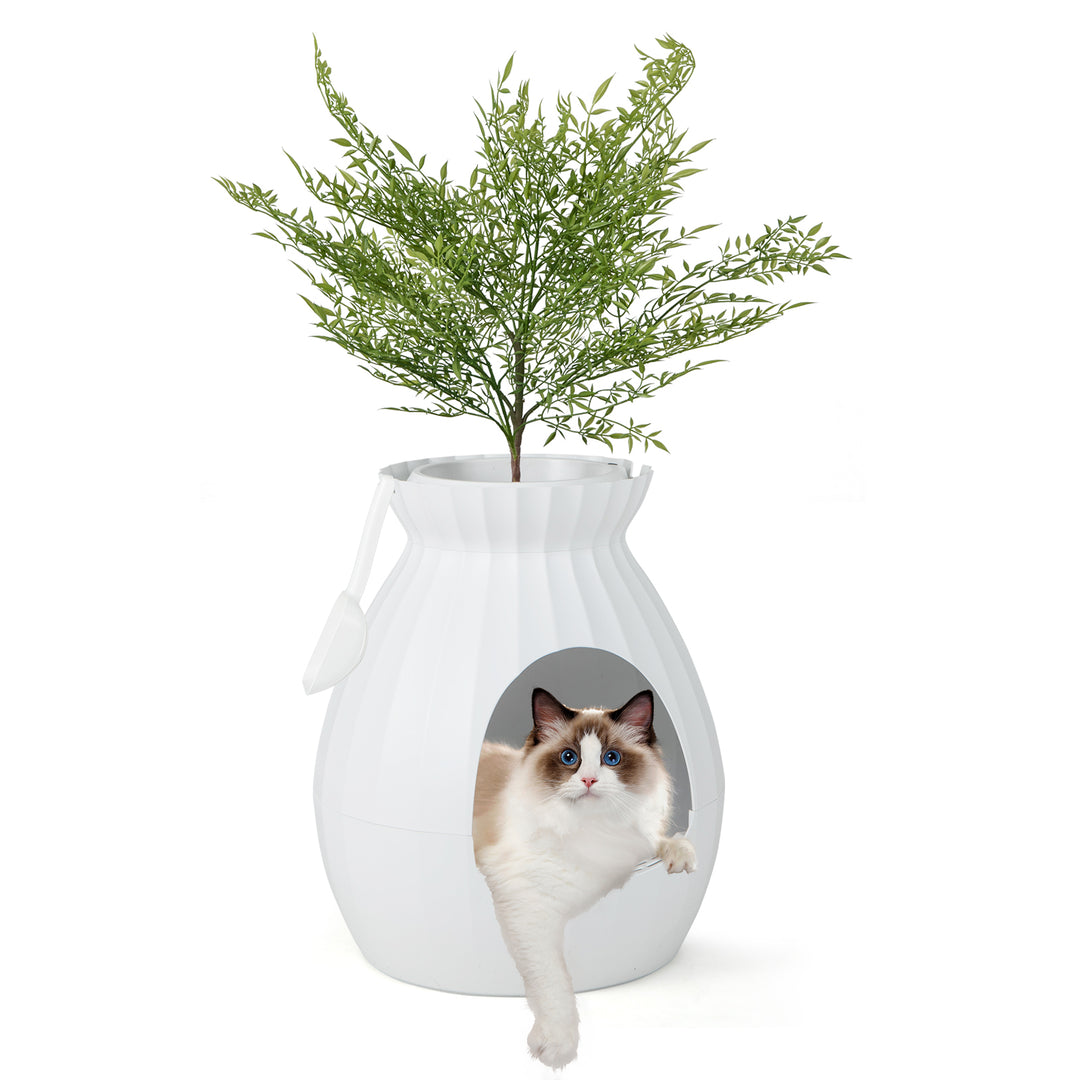 Smart Plant Cat Litter Box with Electronic Odor Removal and Sterilization-White - TidySpaces
