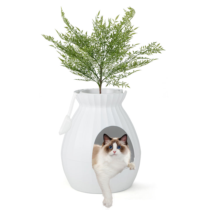 Smart Plant Cat Litter Box with Electronic Odor Removal and Sterilization-White - TidySpaces