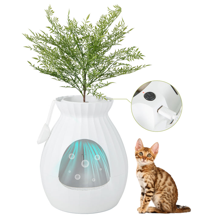 Smart Plant Cat Litter Box with Electronic Odor Removal and Sterilization-White - TidySpaces