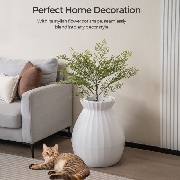 Smart Plant Cat Litter Box with Electronic Odour Removal and Sterilization-White
