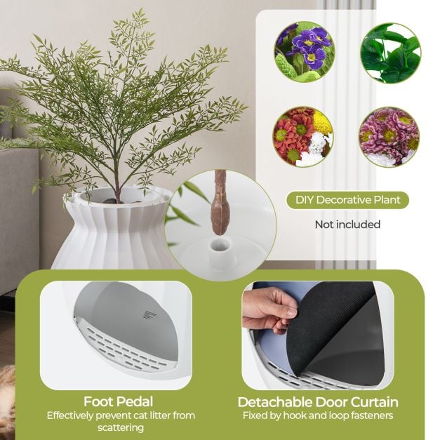 Smart Plant Cat Litter Box with Electronic Odour Removal and Sterilization-White