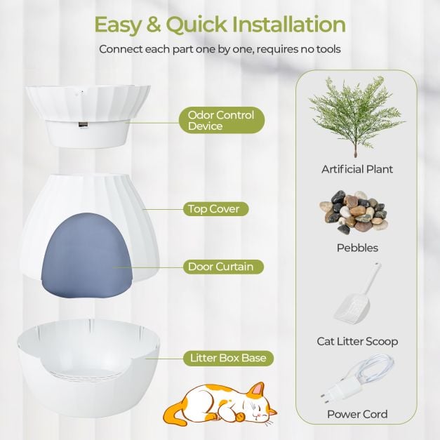 Smart Plant Cat Litter Box with Electronic Odour Removal and Sterilization-White