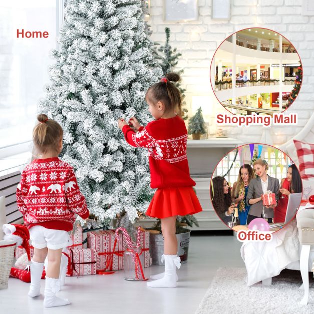 180 cm Snow Flocked Artificial Christmas Tree with 600 Tips