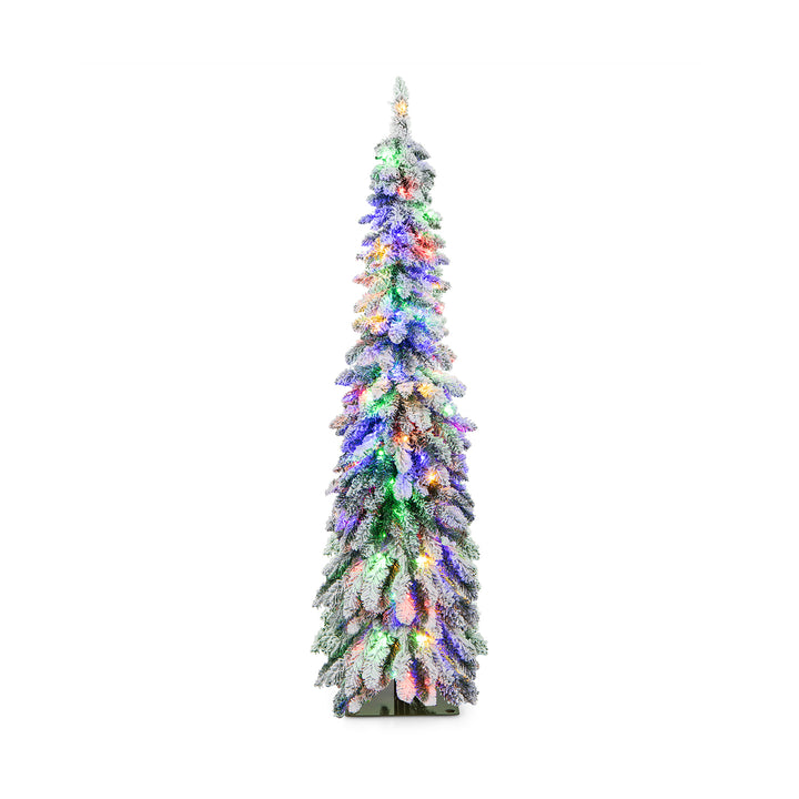 Snow-Flocked Slim Pencil Christmas Tree with 11 Lighting Modes