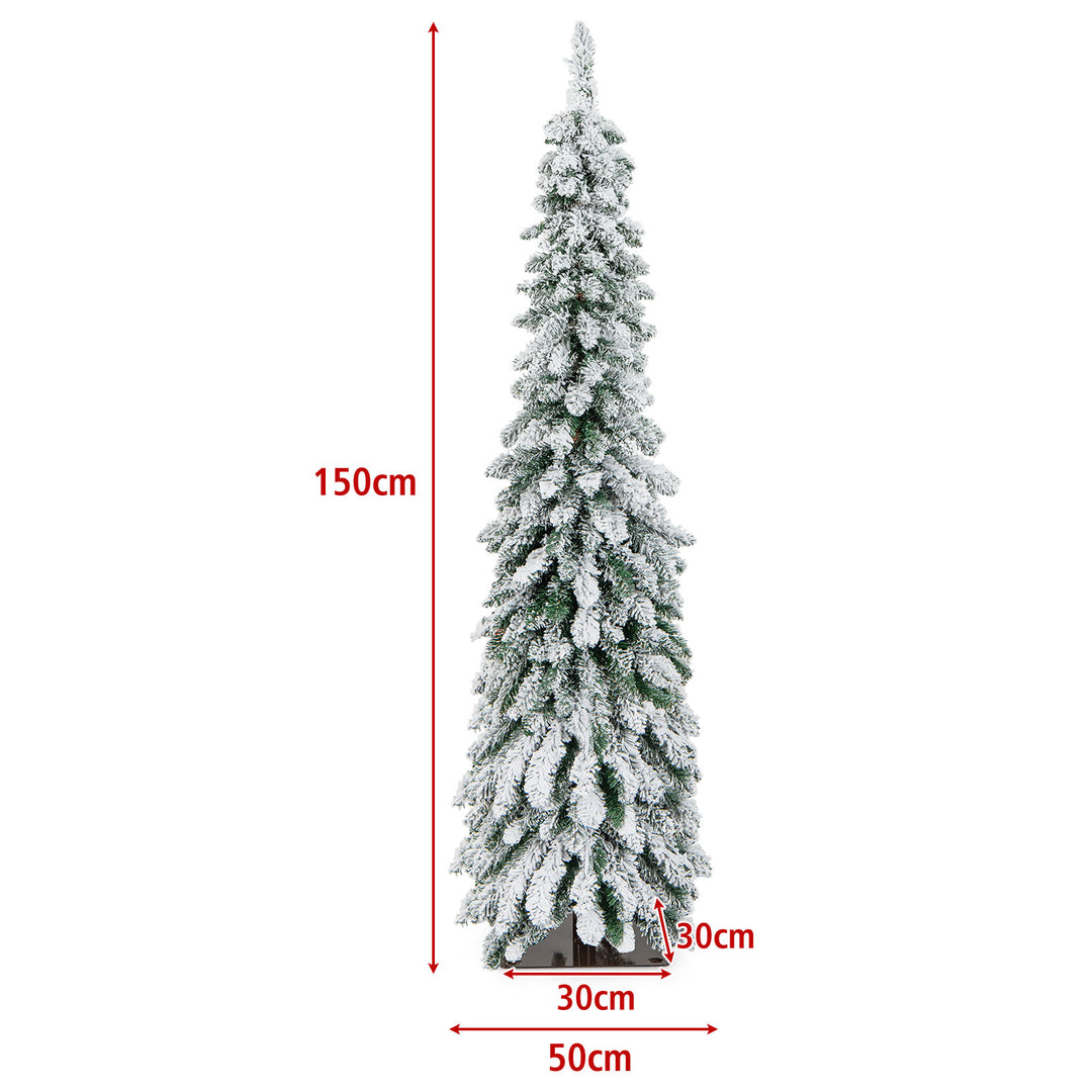 Snow-Flocked Slim Pencil Christmas Tree with 11 Lighting Modes