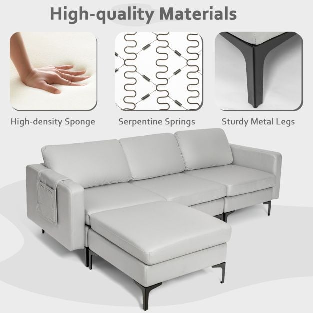 Modular L shaped Sofa with Chaise, Reversible Ottoman, Built in Socket - TidySpaces