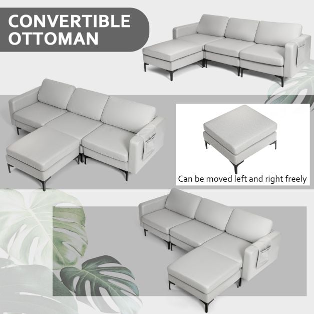 Modular L shaped Sofa with Chaise, Reversible Ottoman, Built in Socket - TidySpaces
