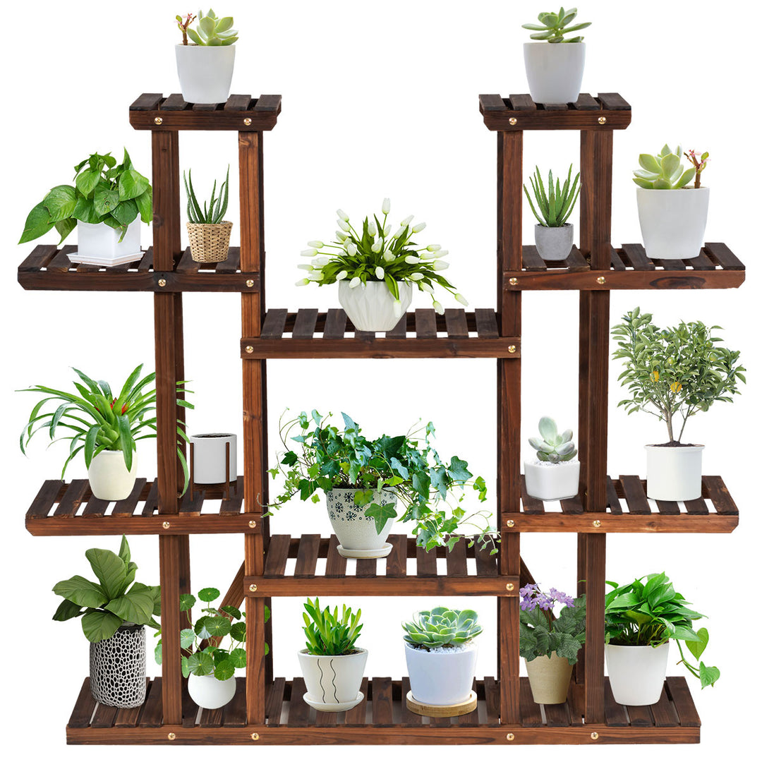 9 Tier Wood Plant Stand for 18 Potted Plants for Indoor and Outdoor