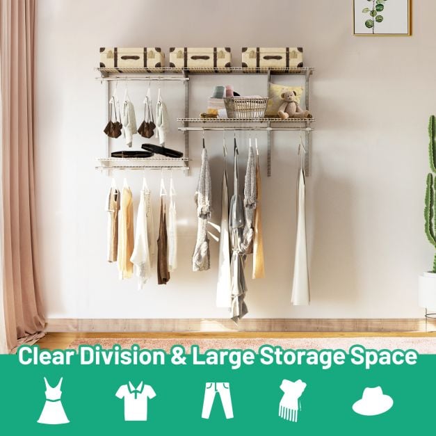 Space Saving Wall Mounted Closet System with Adjustable Shelf