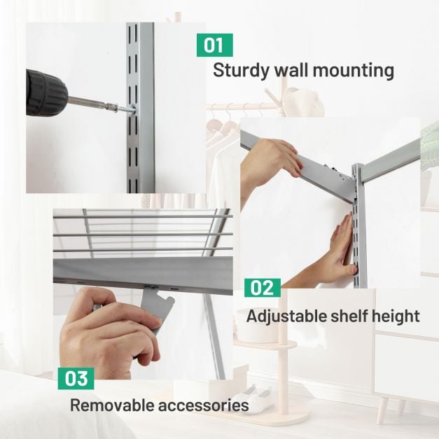 Space Saving Wall Mounted Closet System with Adjustable Shelf