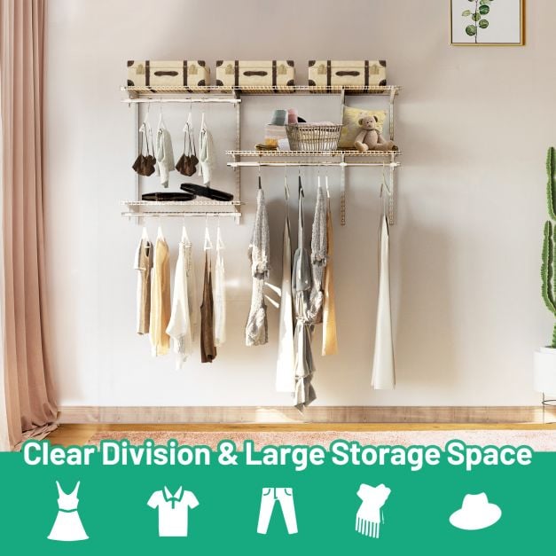 Space Saving Wall Mounted Closet System with Adjustable Shelf
