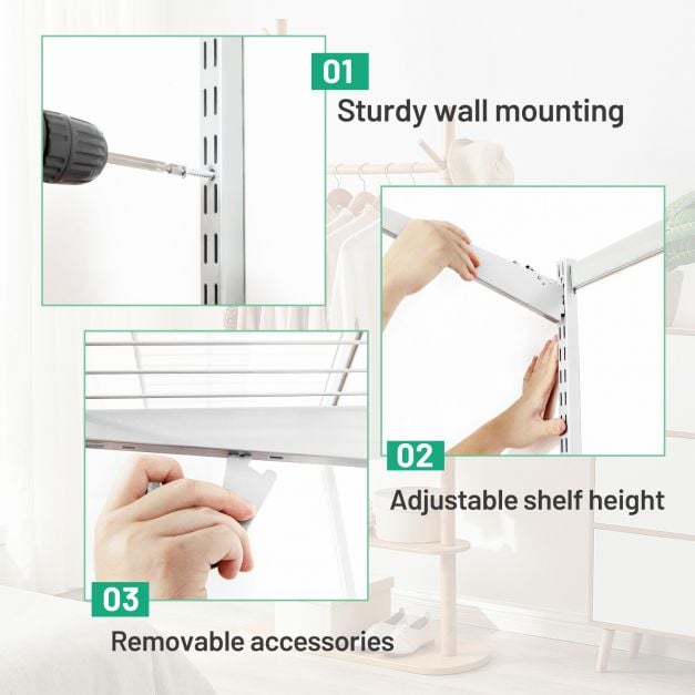 Space Saving Wall Mounted Closet System with Adjustable Shelf