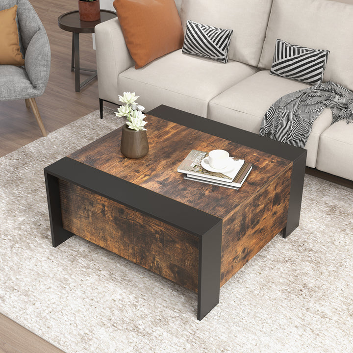 Coffee Table with Sliding Top and Hidden Compartment Rustic Brown - TidySpaces