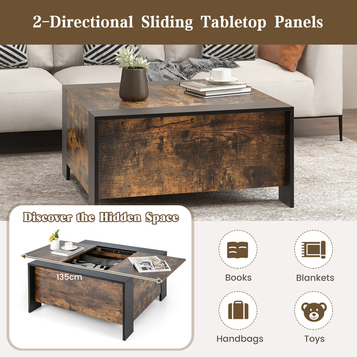 Coffee Table with Sliding Top and Hidden Compartment Rustic Brown - TidySpaces