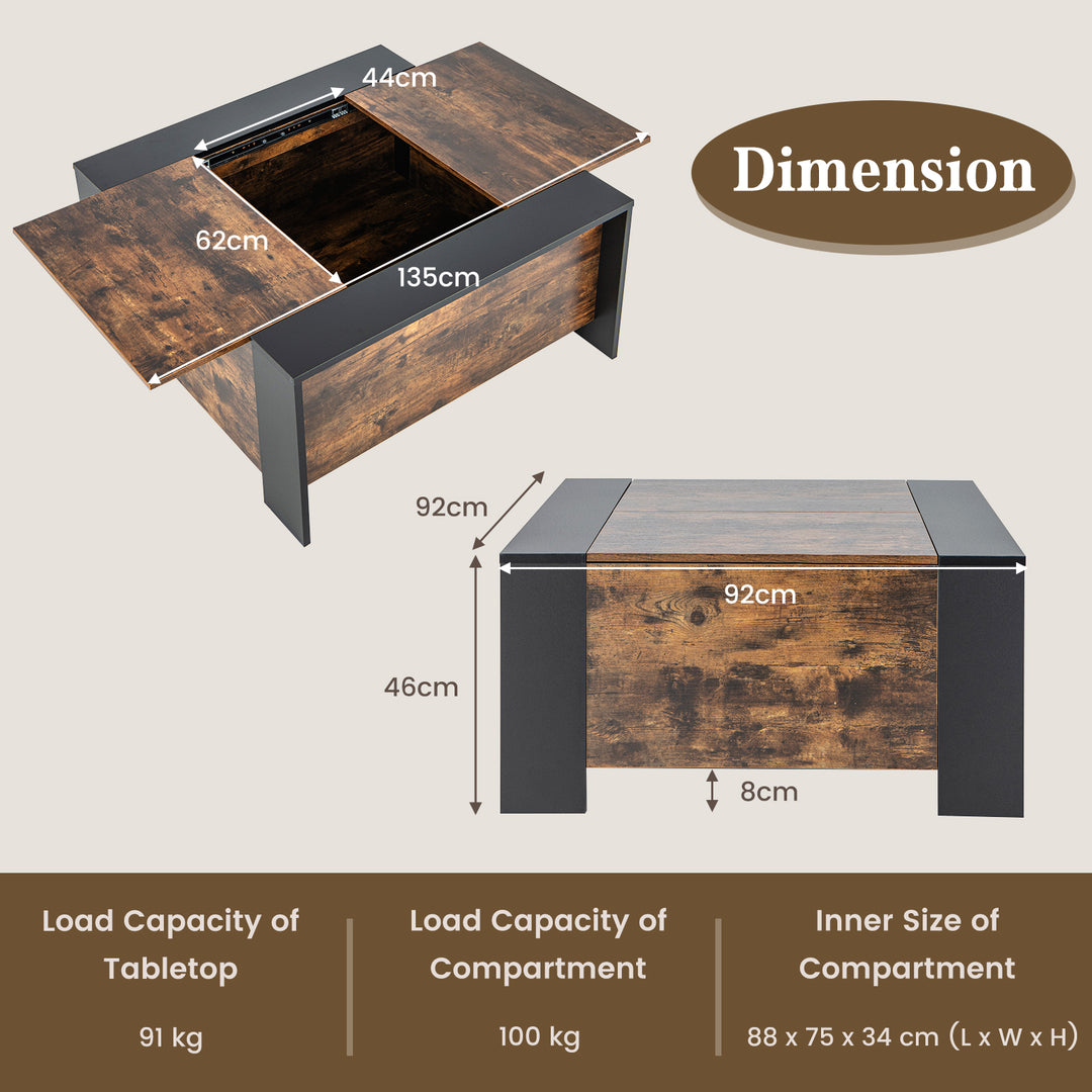 Coffee Table with Sliding Top and Hidden Compartment Rustic Brown - TidySpaces