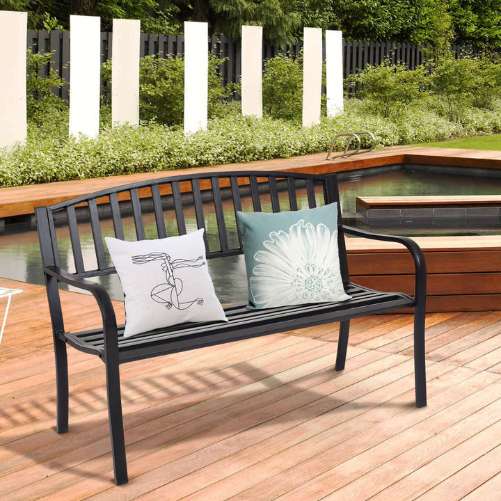Steel Garden Bench Outdoor Patio Bench with Streak Design - TidySpaces