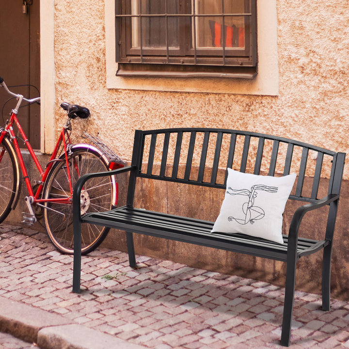 Steel Garden Bench Outdoor Patio Bench with Streak Design - TidySpaces