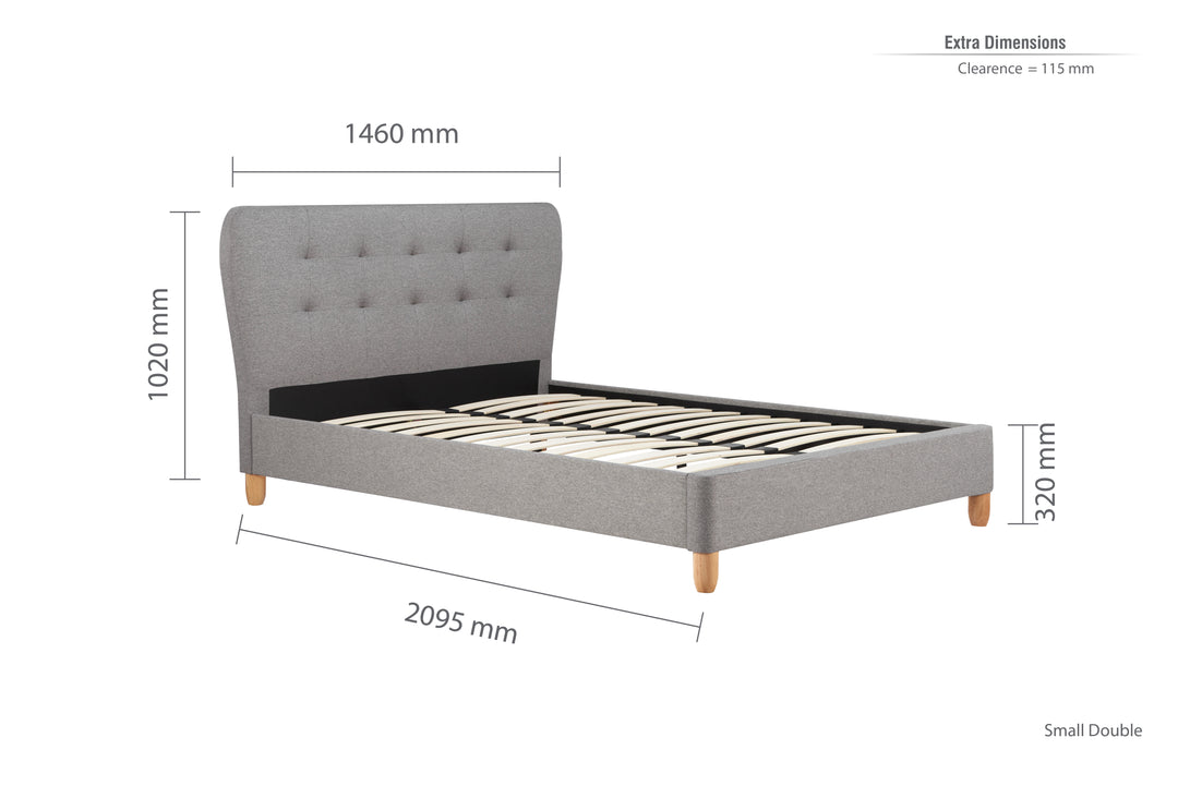 Stockholm Upholstered Bed Frame with Curved Buttoned Headboard and Sprung Slatted Base