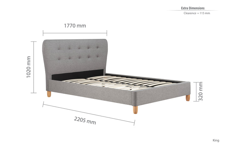 Stockholm Upholstered Bed Frame with Curved Buttoned Headboard and Sprung Slatted Base