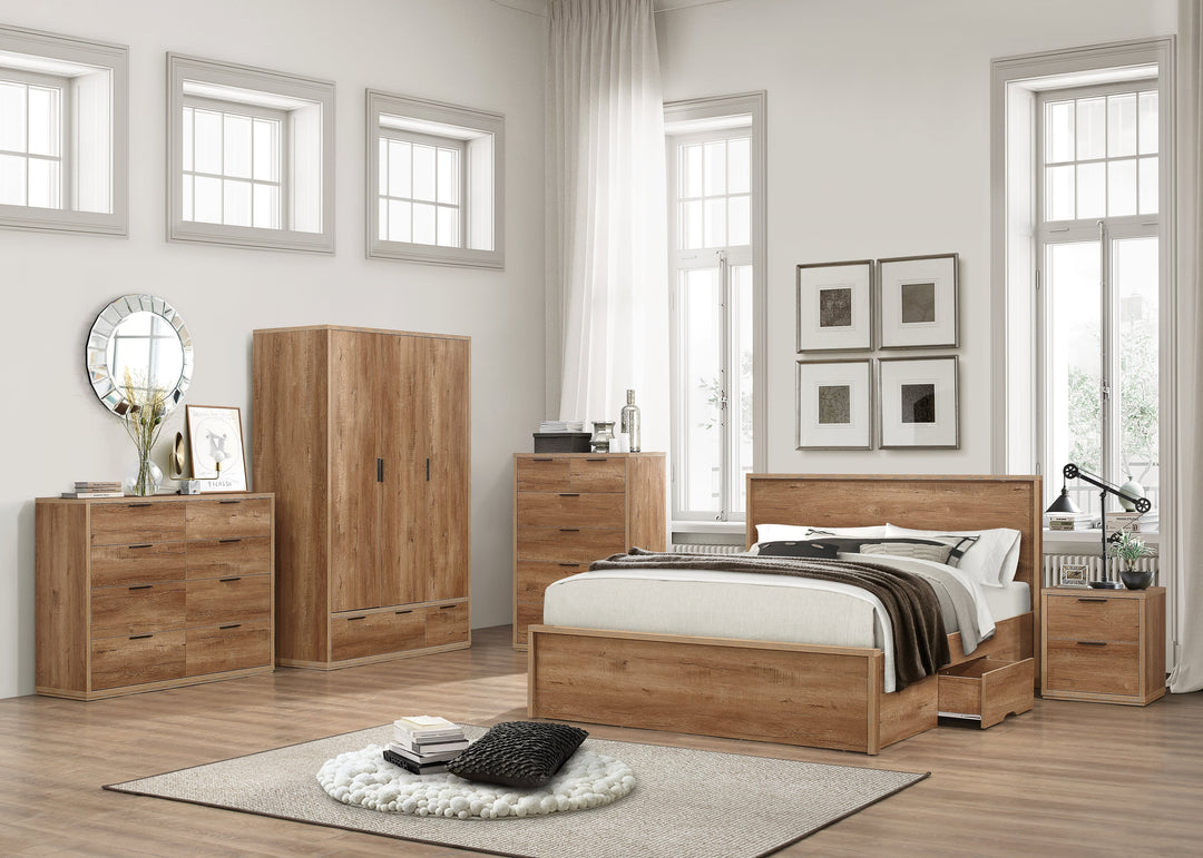 Stockwell Rustic Oak Bed with Spacious Drawers and Solid Slatted Base