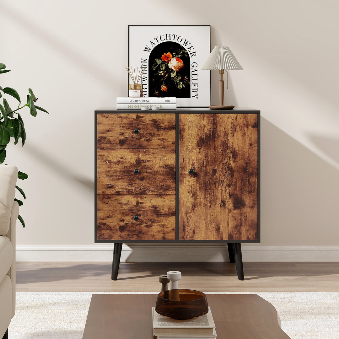Storage Cabinet with 3 Drawer and 1 Side Cabinet Rustic - TidySpaces
