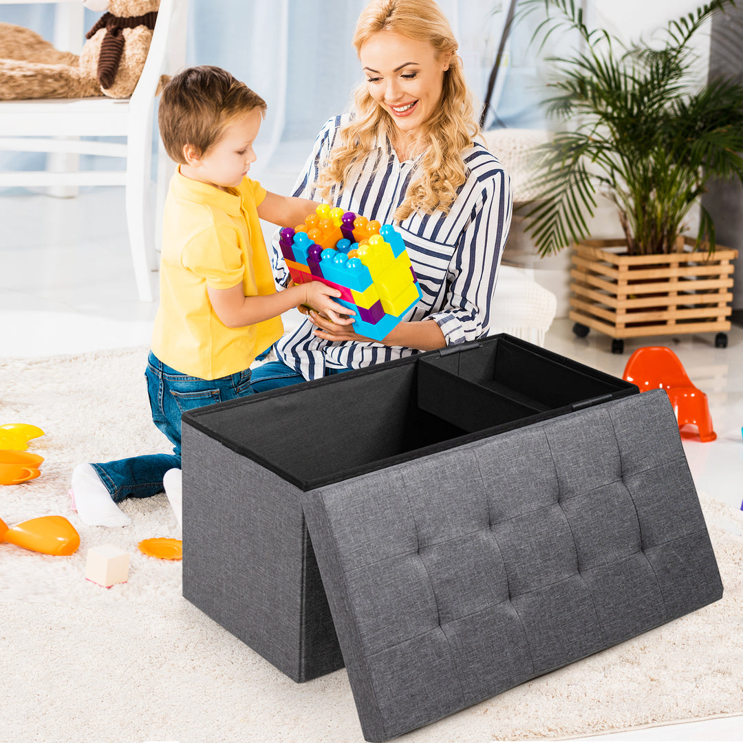 Fabric Foldable Storage Ottoman with Padded Seat for Living Room Dark - TidySpaces