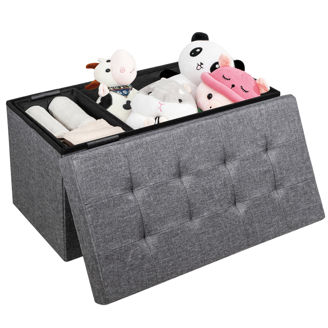 Fabric Foldable Storage Ottoman with Padded Seat for Living Room Dark - TidySpaces