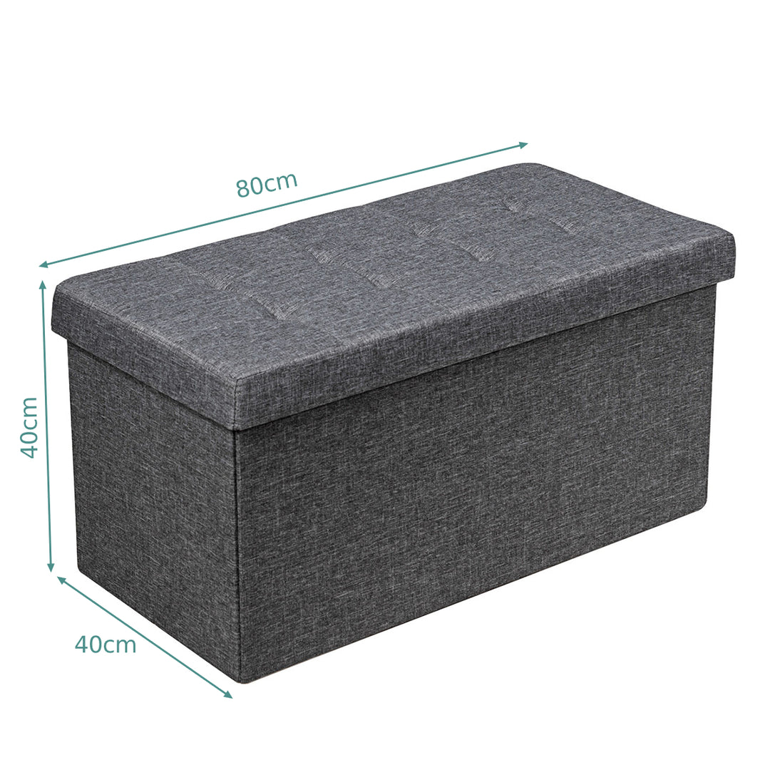 Fabric Foldable Storage Ottoman with Padded Seat for Living Room Dark - TidySpaces