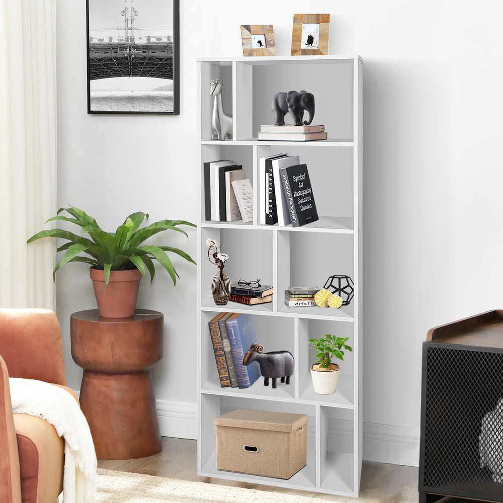 Wood Bookshelf with 10 Compartments Home Study Living Room - TidySpaces