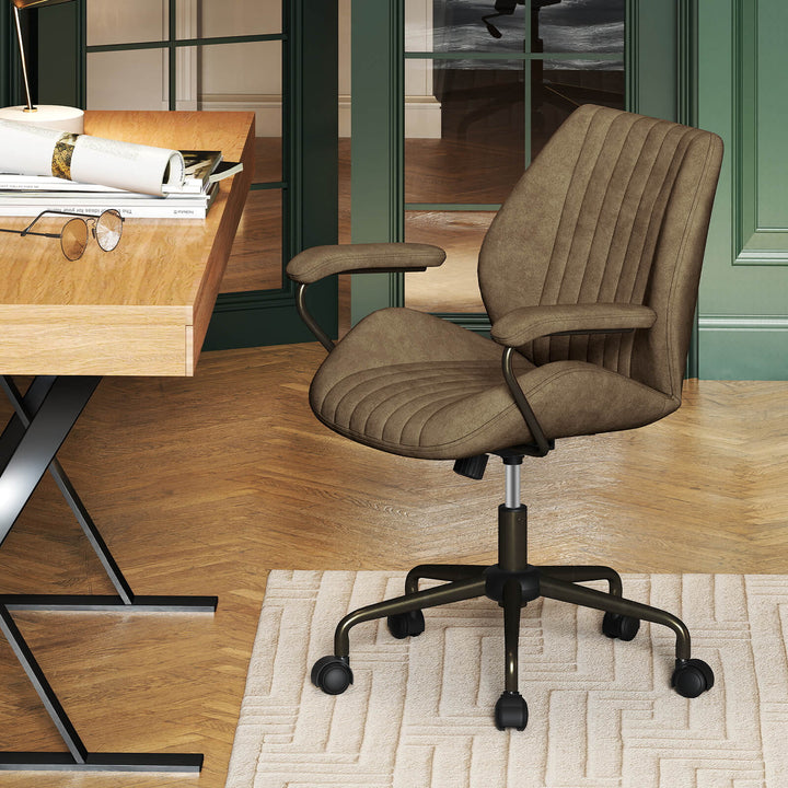 Suede Fabric Office Chair Swivel Adjustable with Padded Arms and Wheels-Olive Green