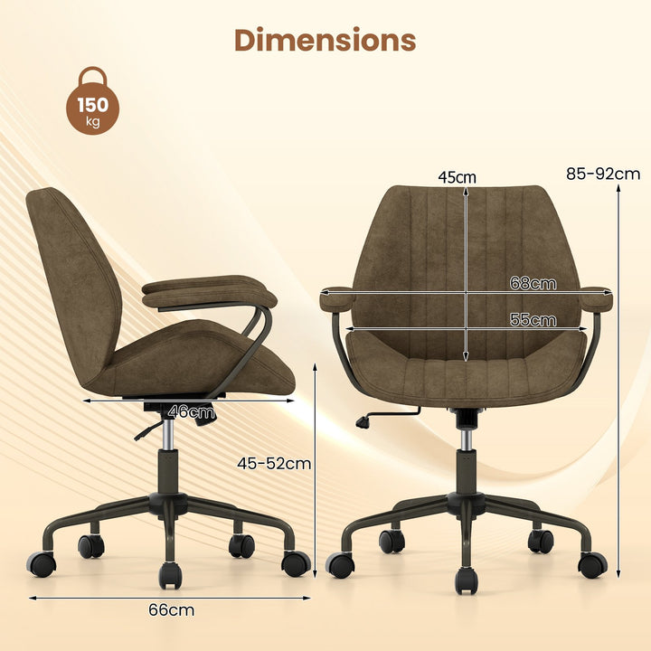 Suede Fabric Office Chair Swivel Adjustable with Padded Arms and Wheels-Olive Green