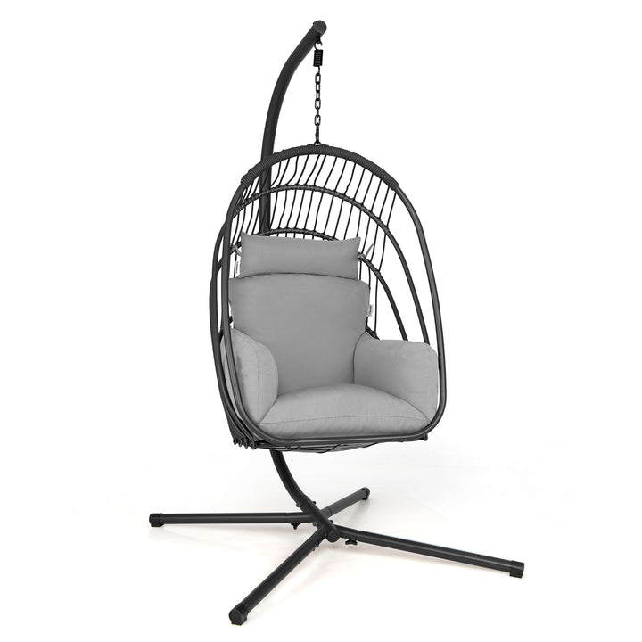 Swing Egg Chair with Stand with Cushion, Pillow and Foldable Seat Basket