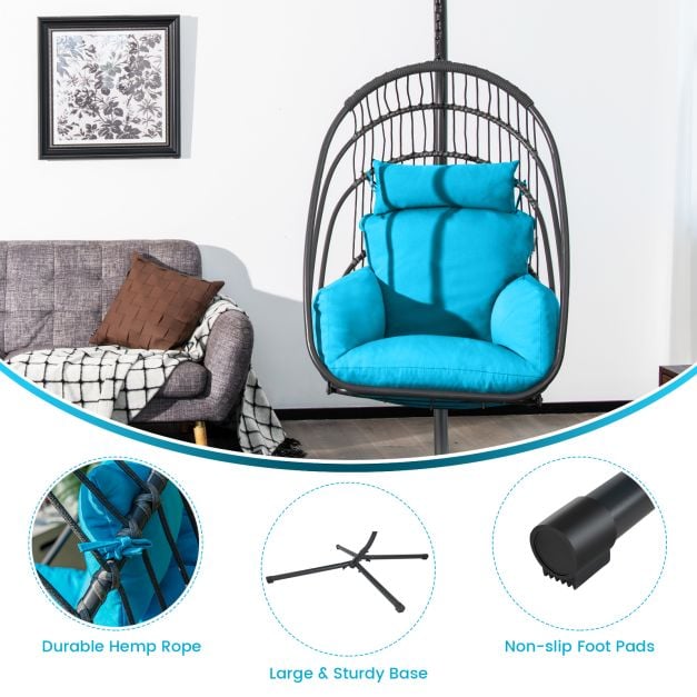 Swing Egg Chair with Stand with Cushion, Pillow and Foldable Seat Basket