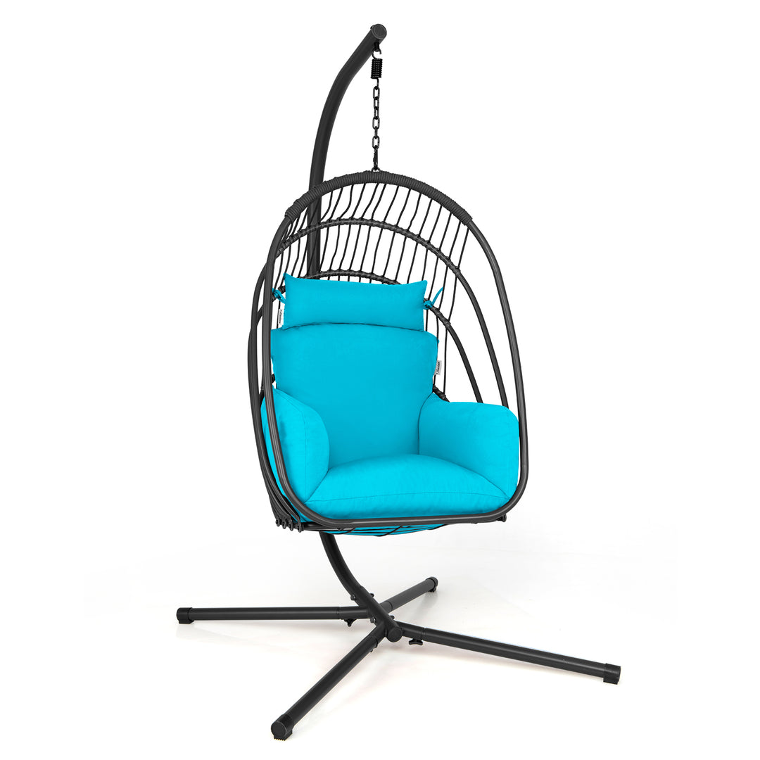 Swing Egg Chair with Stand with Cushion, Pillow and Foldable Seat Basket