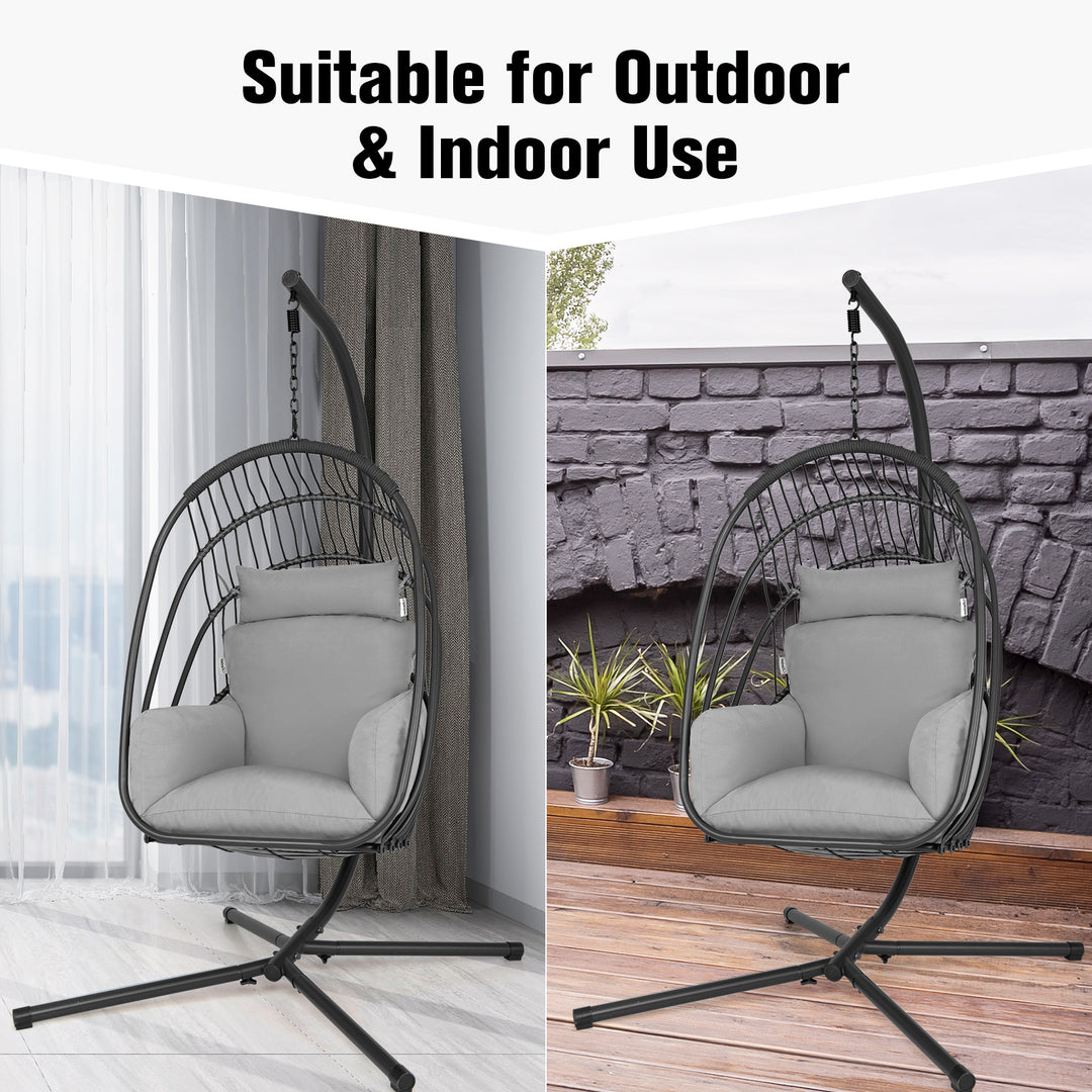 Swing Egg Chair with Stand with Cushion, Pillow and Foldable Seat Basket