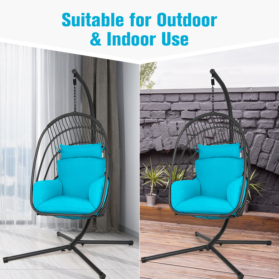 Swing Egg Chair with Stand with Cushion, Pillow and Foldable Seat Basket