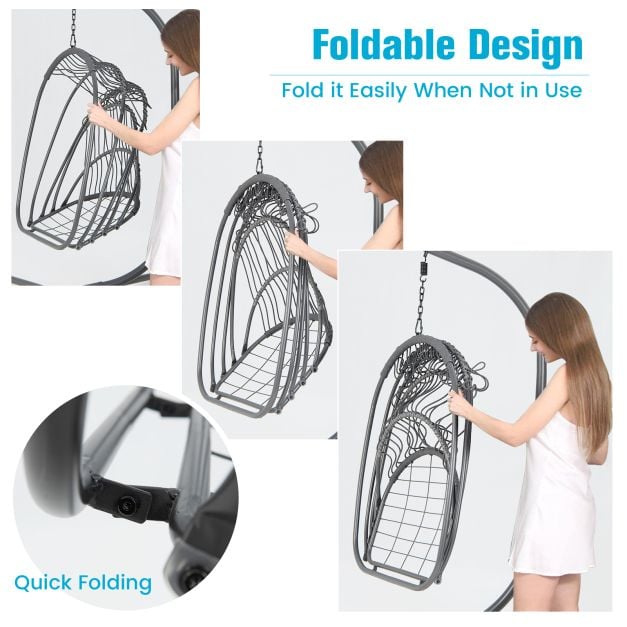 Swing Egg Chair with Stand with Cushion, Pillow and Foldable Seat Basket