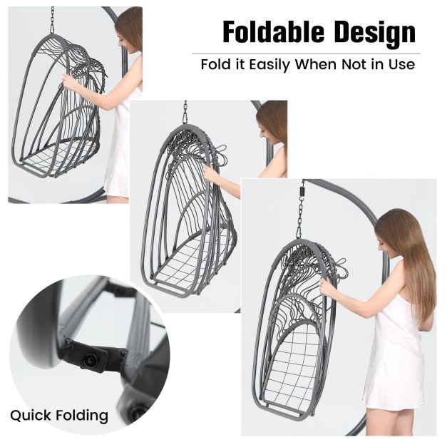 Swing Egg Chair with Stand with Cushion, Pillow and Foldable Seat Basket